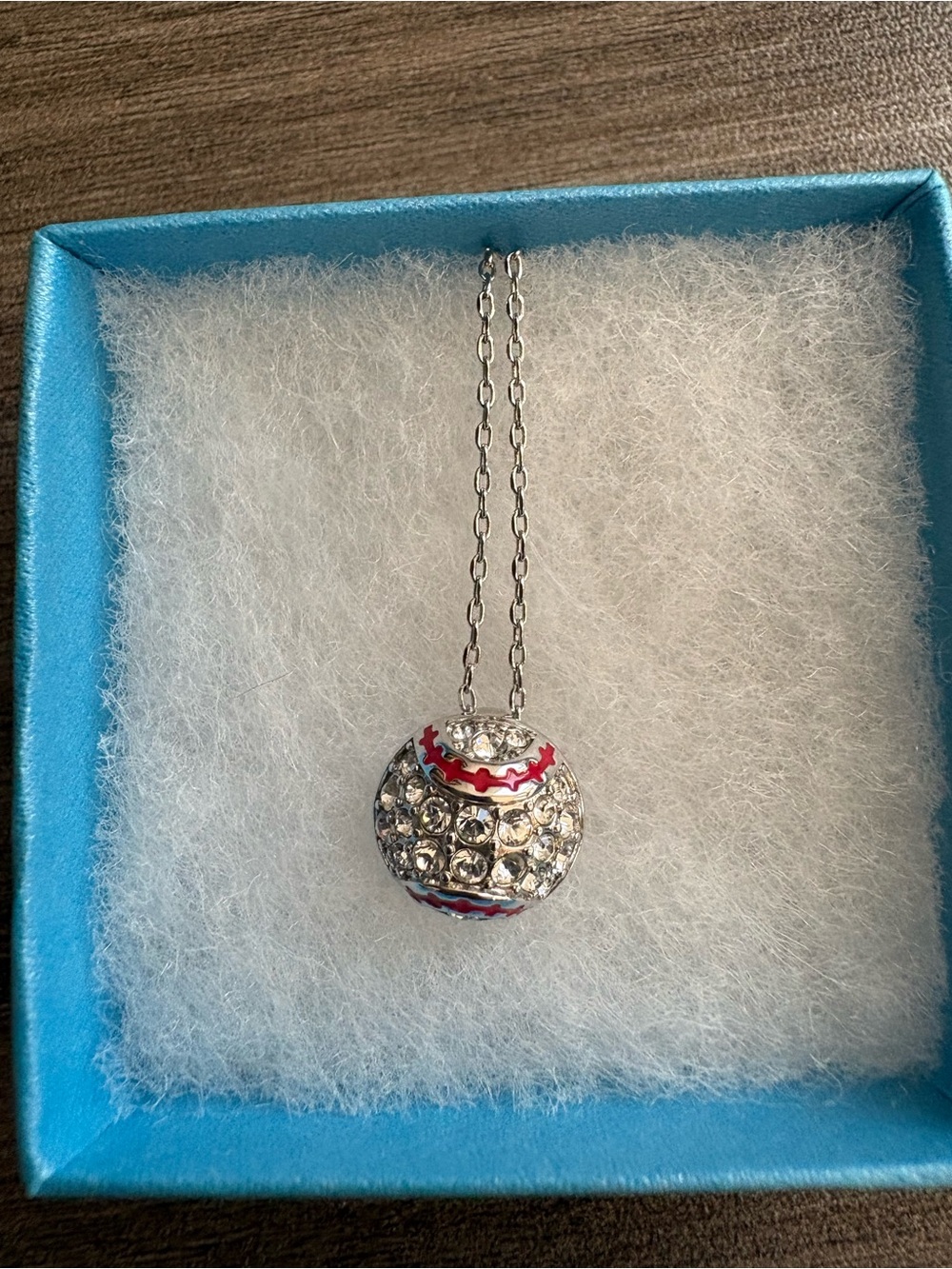 Touchstone Crystal by SwarovskiPavé Baseball Pendant Necklace - Silver with Red
